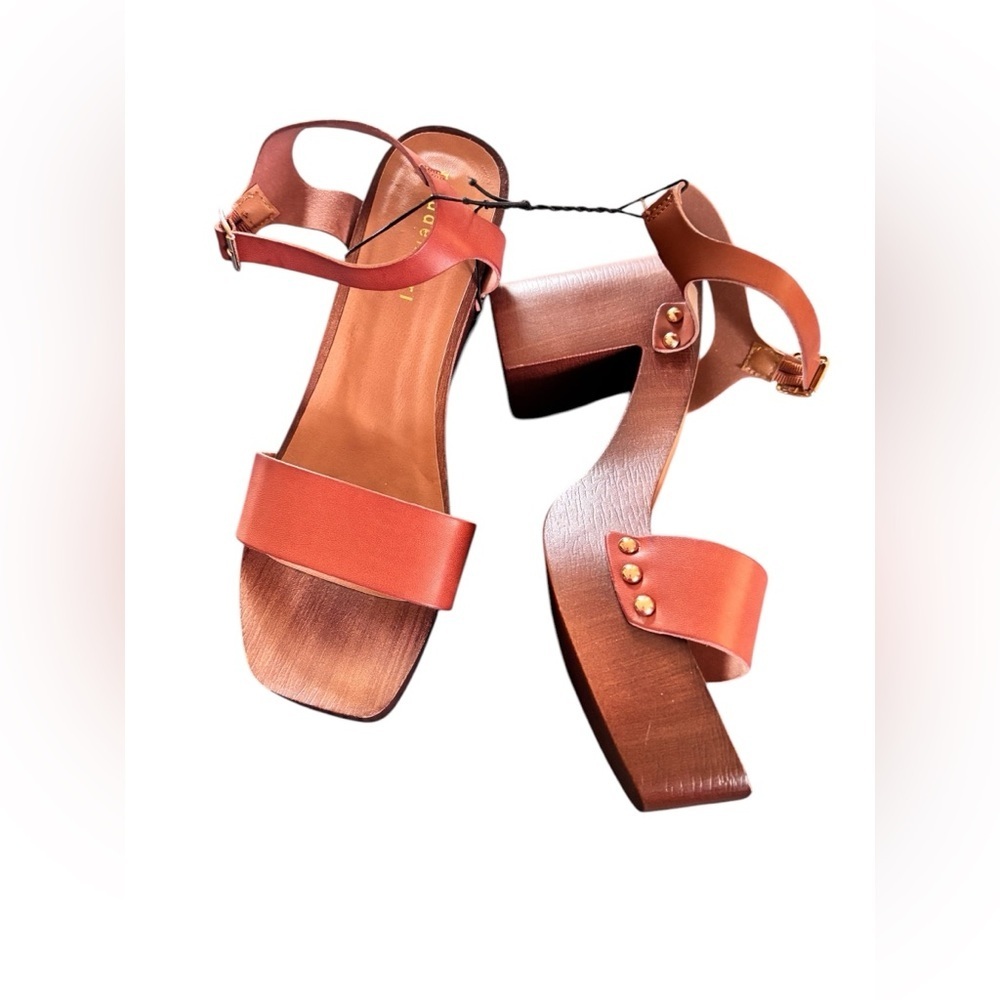 Madden Girl G-Dean Faux Leather Square Toe Heel Sandal Sz 8 Rivets 3.5” Heel